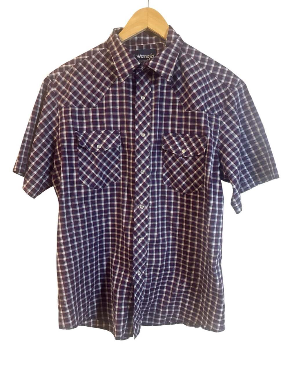 Wrangler Western Shirts Men's Plaid Pearl Snap Short Sleeve Shirt Size L